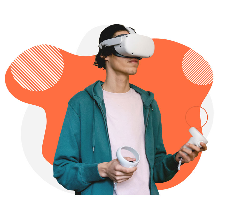 Boy for education wearing a VR headset
