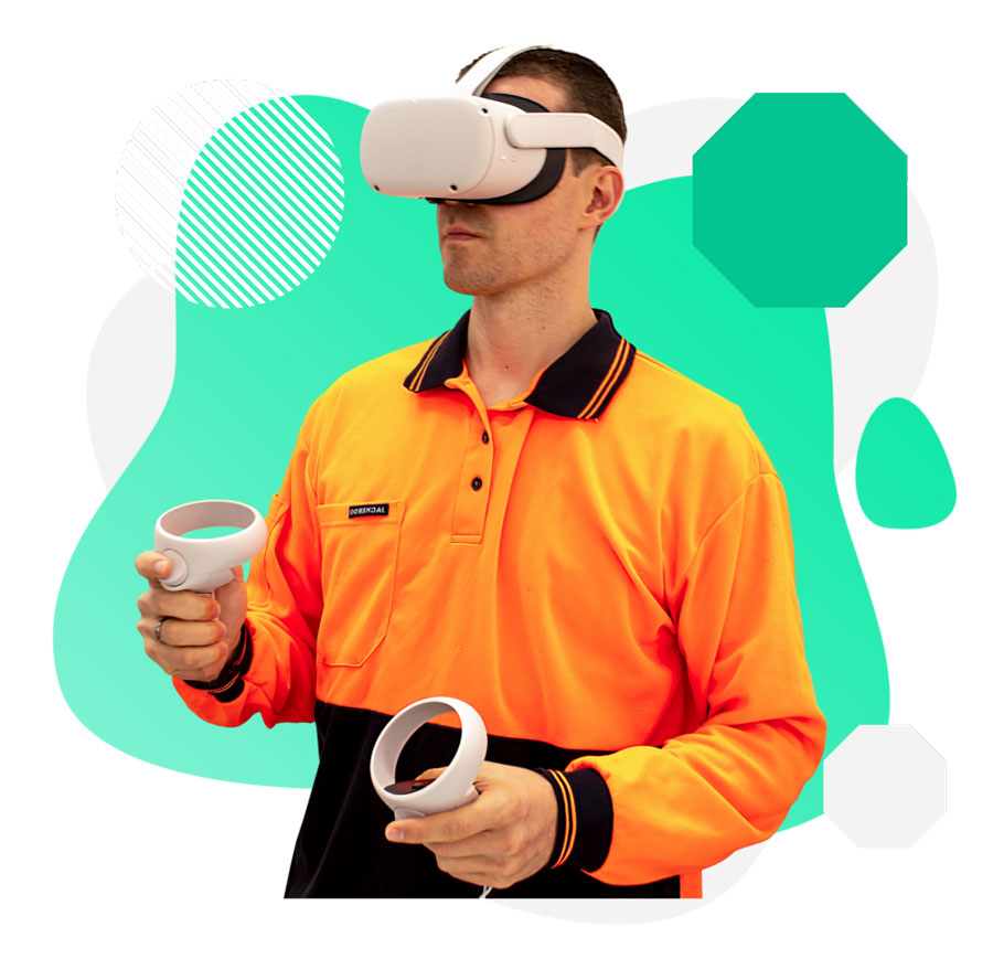 Man in high vis wearing VR headset
