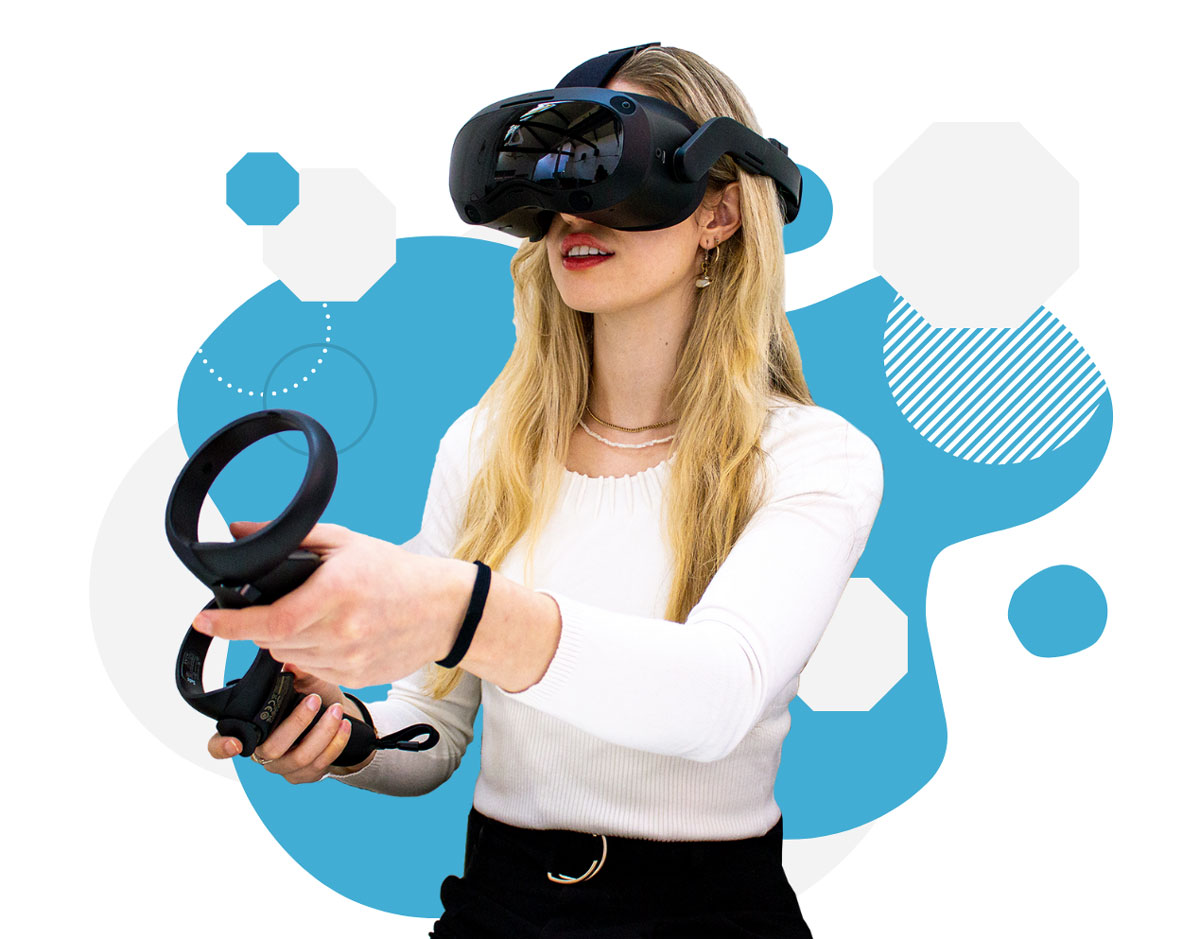 Female wearing VR headset using Facilitate