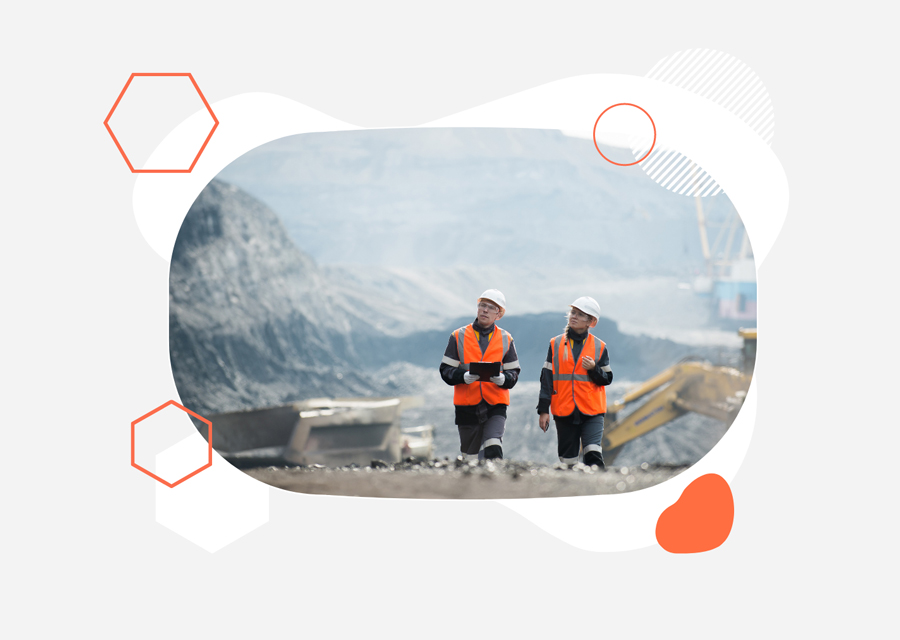 Mining workers walking on site