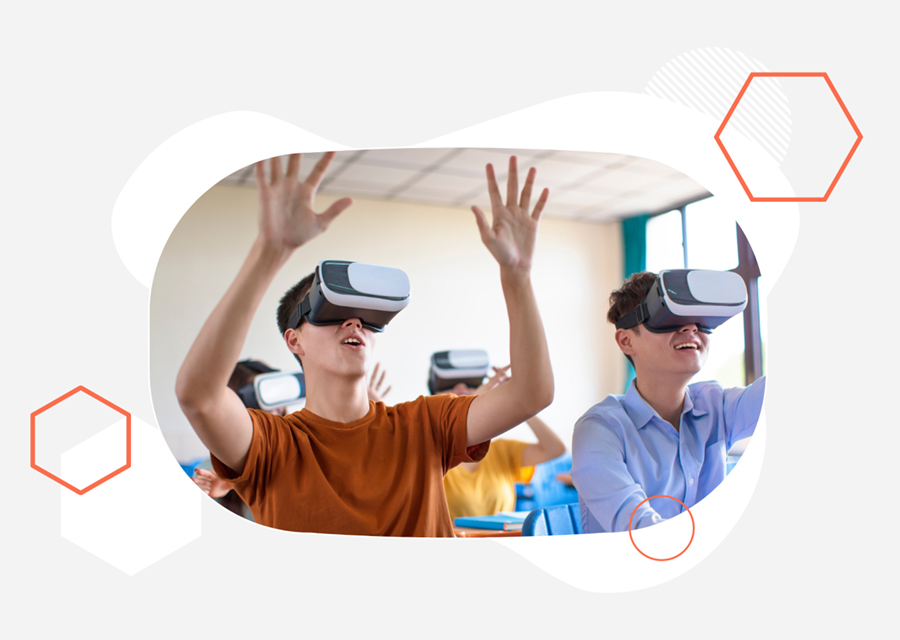 Boys wearing VR headsets